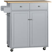 Wood Top Rolling Kitchen Island Cart with Drawers Shelves and Towel Rack Grey