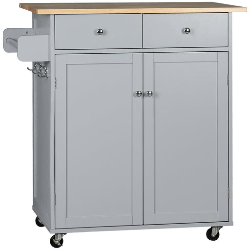 Wood Top Rolling Kitchen Island Cart with Drawers Shelves and Towel Rack Grey