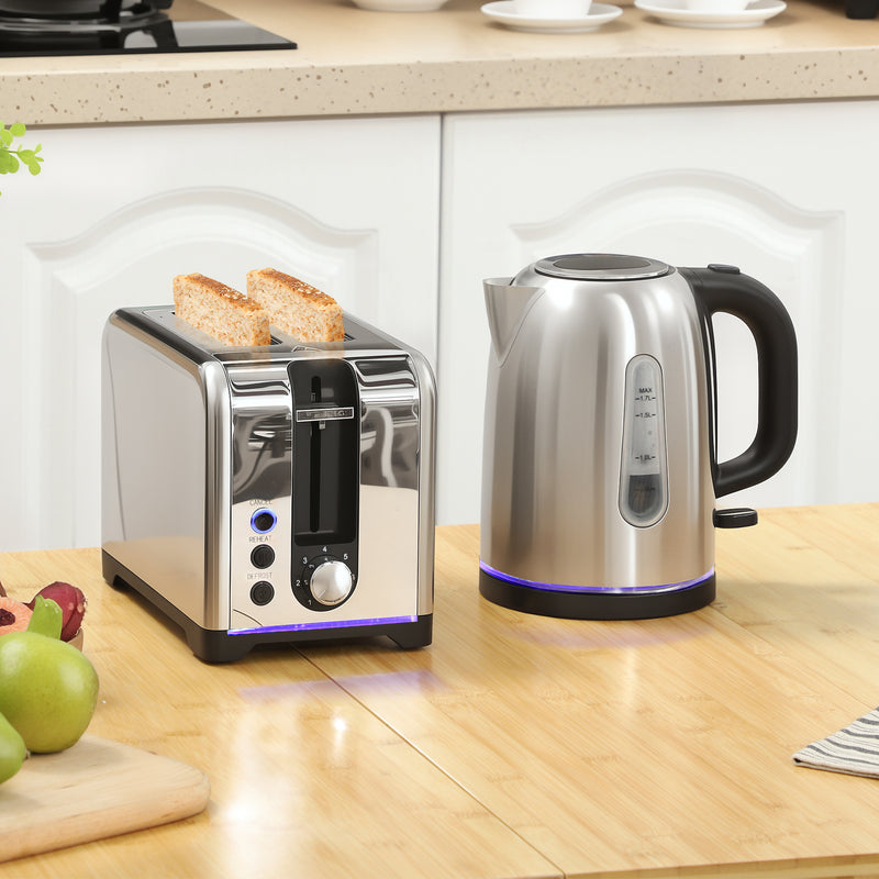 Polished Toaster and Kettle Set with Fast Boil Ideal for Modern Kitchens Silver Tone