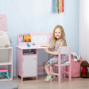 Kids Desk and Chair Set with Whiteboard and Storage Ideal for Learning and Play, Pink