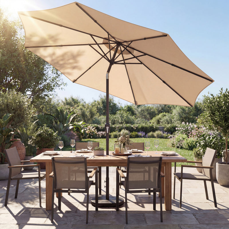 Garden Parasol with Adjustable UPF30+ Shade and Stable Base for Outdoor Sun Protection Khaki