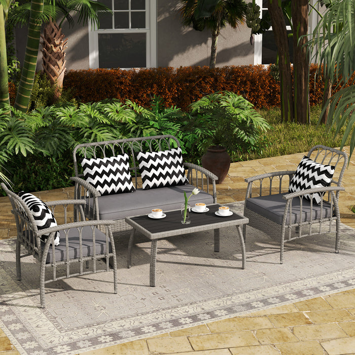 Grey Four Piece Rattan Garden Sofa Set with Cut Out Design by Outsunny