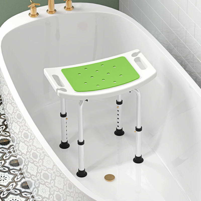 Height Adjustable Shower Stool With Padded Seat and Drainage Holes for Bathroom Use, Green