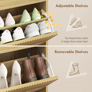 Shoe Storage Cabinet for Narrow Hallways with Adjustable Shelves and Top Shelf Oak Gold AOSOM