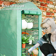 3 Tier Portable Mini Greenhouse With Roll Up Door and Shelves For Garden Use Green AOSOM