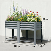 Raised Steel Planter with Shelf for Easy Standing Gardening 150L Silver, Grey Outsunny
