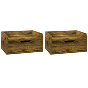 Set of 2 Industrial Style Wall Mounted Bedside Tables with Drawer Ideal for Small Bedrooms Rustic Brown