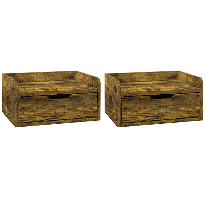 Set of 2 Industrial Style Wall Mounted Bedside Tables with Drawer Ideal for Small Bedrooms Rustic Brown
