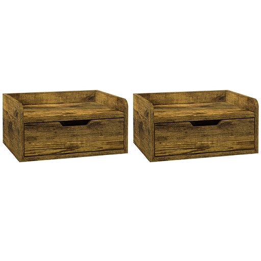 Set of 2 Industrial Style Wall Mounted Bedside Tables with Drawer Ideal for Small Bedrooms Rustic Brown