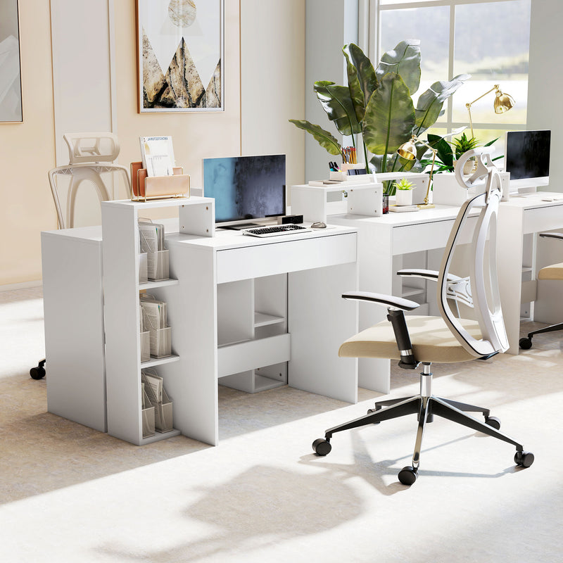 Compact Computer Desk with Shelves and Drawer for Small Spaces White AOSOM
