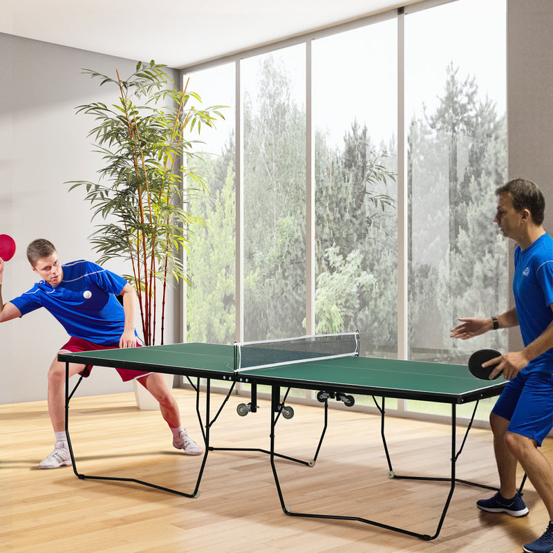 9ft Indoor Folding Tennis Table With Easy Roll Wheels For Home Use Green AOSOM