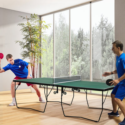 9ft Indoor Folding Tennis Table With Easy Roll Wheels For Home Use Green AOSOM