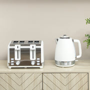 Stainless Steel Kettle and 4 Slice Toaster Set with Rapid Boil and Browning Control, White and Silver