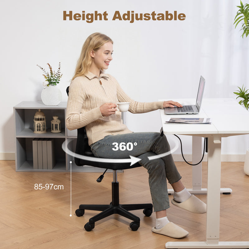 Armless Mesh Office Chair With Adjustable Height And Wheels For Home Office Use Black