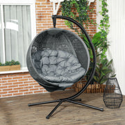 Charcoal Grey Round Egg Basket Chair with Steel Stand and Comfy Cushions by Outsunny
