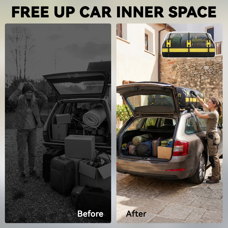 Car Roof Bag Waterproof Extra Storage for Comfortable Family Road Trips Black Yellow Outsunny