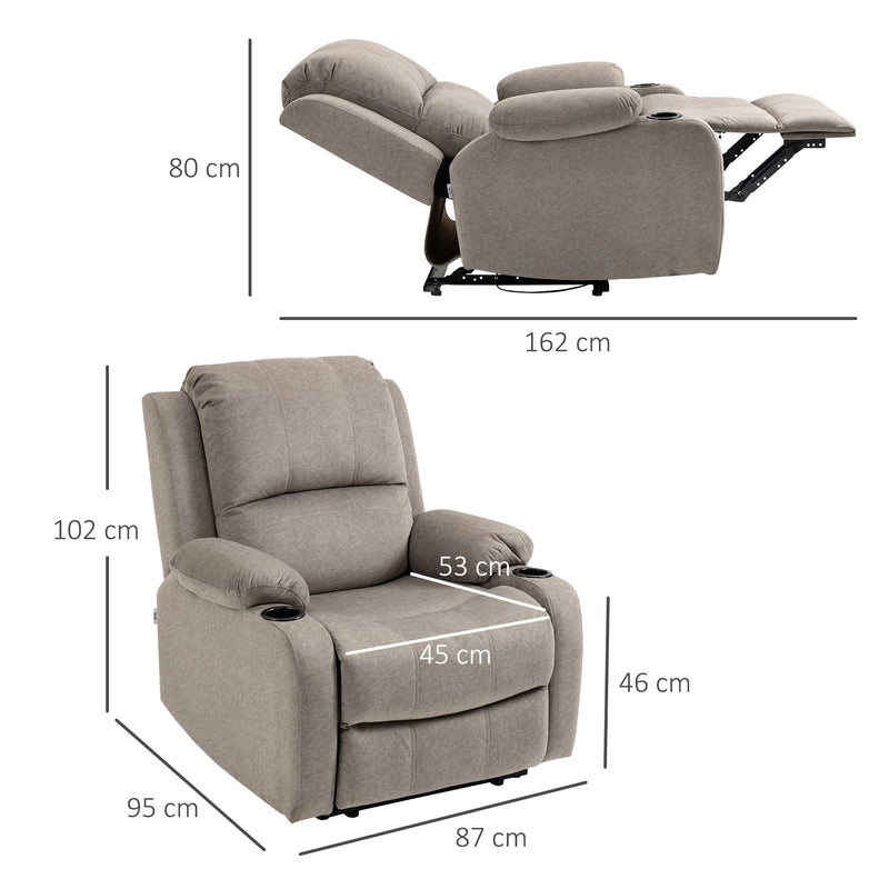 Recliner Armchair with Adjustable Leg Rest and Cup Holders for Home Living Room, Brown