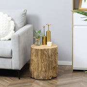 Side Table with Realistic Tree Stump Design for Indoor or Outdoor Use Natural AOSOM