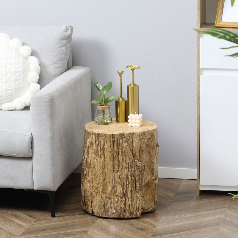 Side Table with Realistic Tree Stump Design for Indoor or Outdoor Use Natural AOSOM