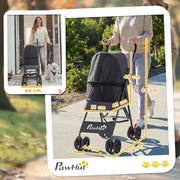 Pet Stroller for Small Dogs and Cats with Foldable Frame and Weather Canopy Dark Grey AOSOM
