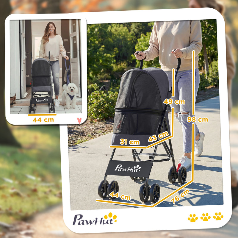 Pet Stroller for Small Dogs and Cats with Foldable Frame and Weather Canopy Dark Grey AOSOM