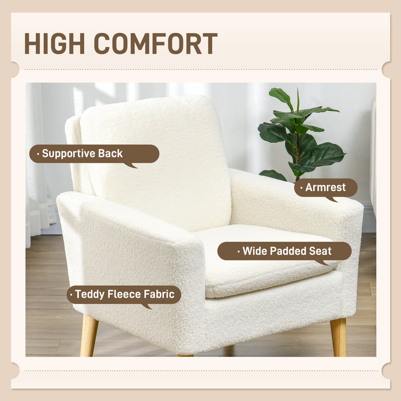 Upholstered Accent Armchair with Wide Padded Seat and Wooden Legs for Living Room Cream White