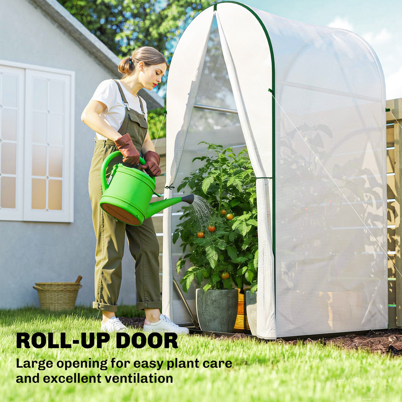 Portable Mini Greenhouse With Roll Up Door Ideal For Small Gardens And Patios White AOSOM