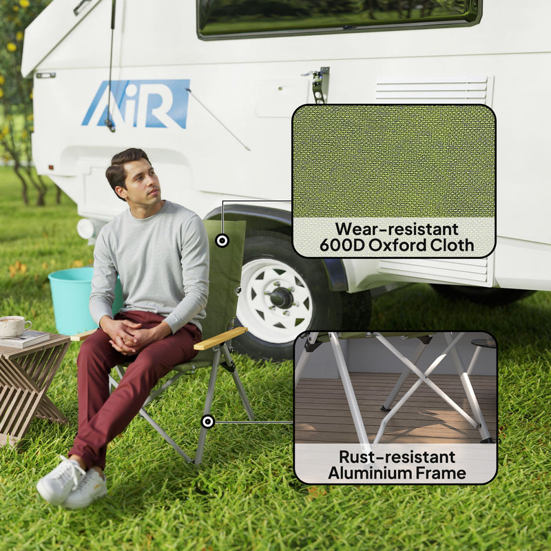 Foldable Camping Chair with Adjustable Backrest and Padded Seat for Outdoor Comfort Green