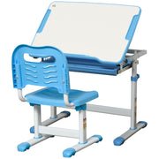 Blue Kids Height Adjustable Desk and Chair Set With Tilting Top and Storage Drawer