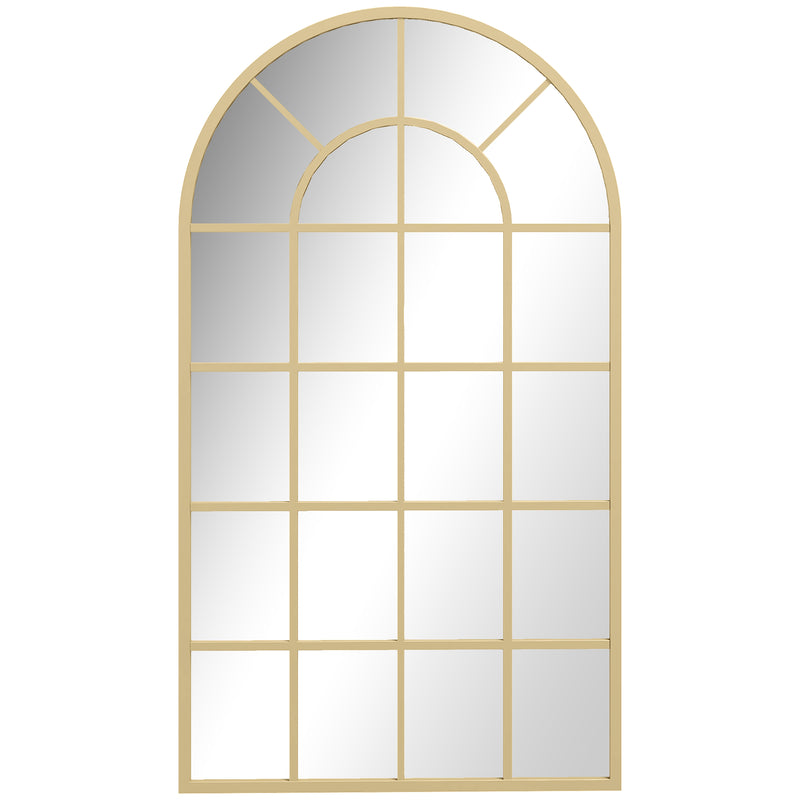 Arched Wall Mirror with Grid Design for Bedrooms and Hallways Gold Tone 110 x 65cm
