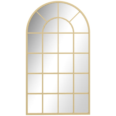 Arched Wall Mirror with Grid Design for Bedrooms and Hallways Gold Tone 110 x 65cm Homcom