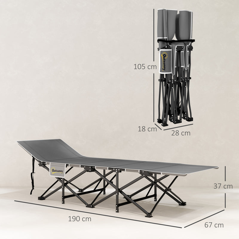 Folding Camping Bed with Thick Mattress and Head Support for Comfortable Outdoor Sleep Black