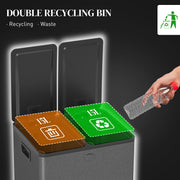 30L Dual Compartment Recycling Bin With Deodoriser Holders For Kitchen Use Black