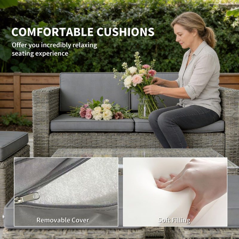 Rattan Garden Furniture Set 6 Piece Space Saving Outdoor Seating with Cushions Mixed Grey