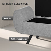 Dark Grey Upholstered Storage Ottoman Bench with Armrests and Rubberwood Legs by HOMCOM