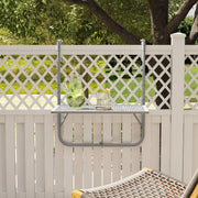 Grey Folding Metal Balcony Hanging Table Adjustable Wall Mount Desk for Garden and Patio by Outsunny