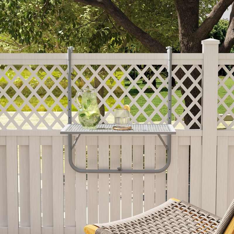 Grey Folding Metal Balcony Hanging Table Adjustable Wall Mount Desk for Garden and Patio by Outsunny