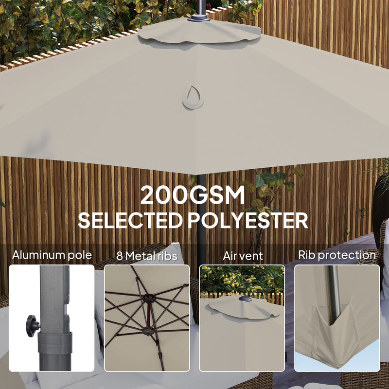 Light Grey 3 x 3m Cantilever Parasol with 360° Rotation and Crank Handle by Outsunny