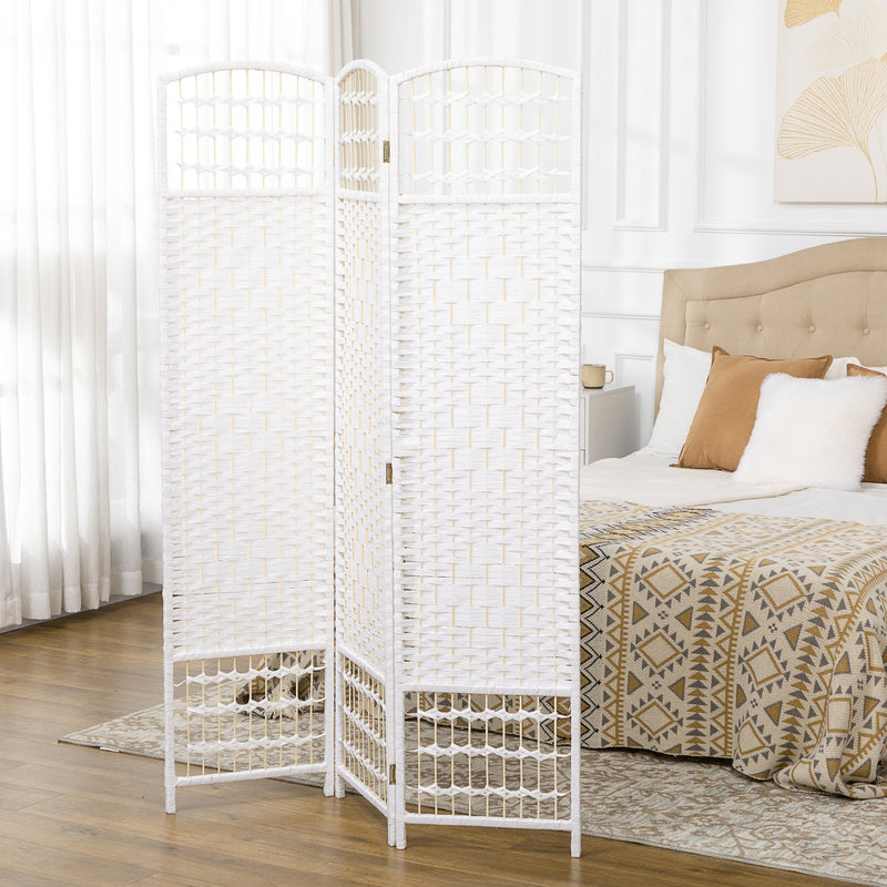 Folding Room Divider for Instant Privacy with Handwoven Panels White