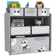 Grey Kids Toy Storage Unit with Six Fabric Bins for Bedrooms and Playrooms by ZONEKIZ