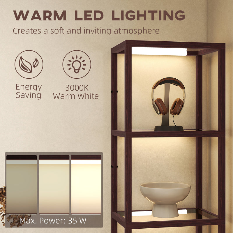 LED Floor Lamp with 4 Glass Shelves Dimmable Standing Light for Living Room Dark Brown