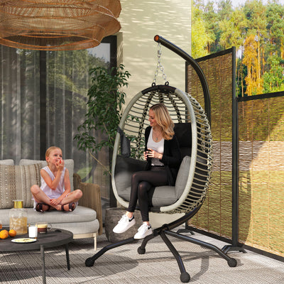Dark Grey Outdoor Swing Chair with Cushion and Metal Stand Foldable Hanging Seat by Outsunny