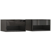 Floating Bedside Tables Set of 2 with Drawer and Shelf Space Saving High Gloss Black AOSOM