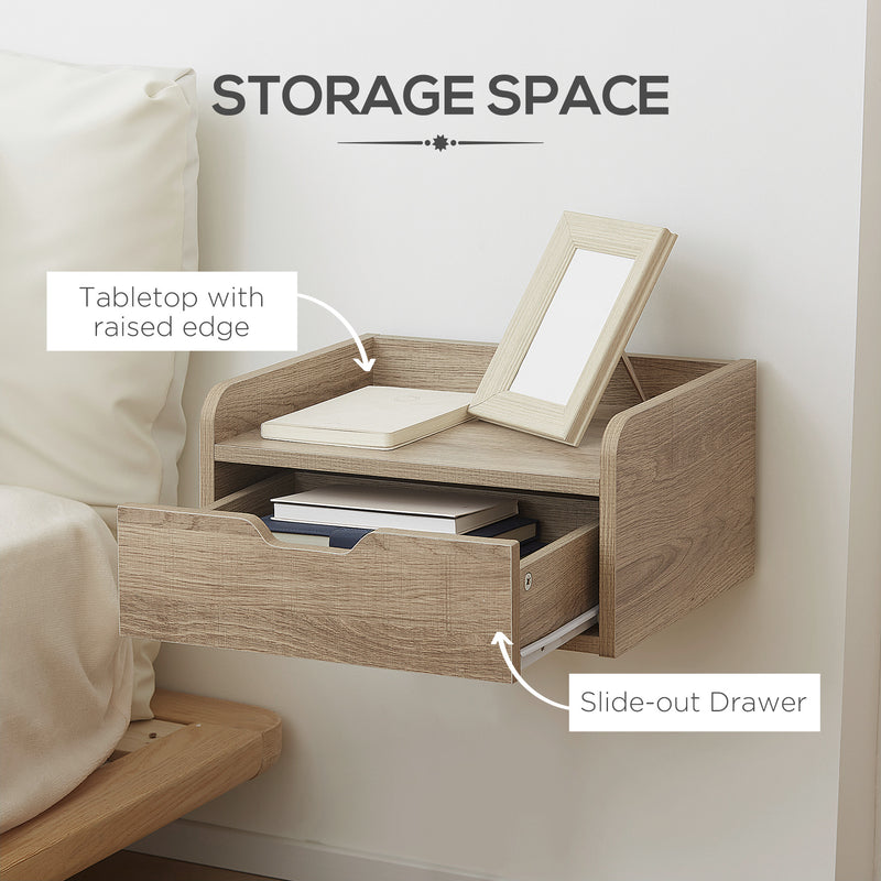 Wall Mounted Floating Bedside Tables Set of 2 with Storage Drawers for Bedroom Use, Natural