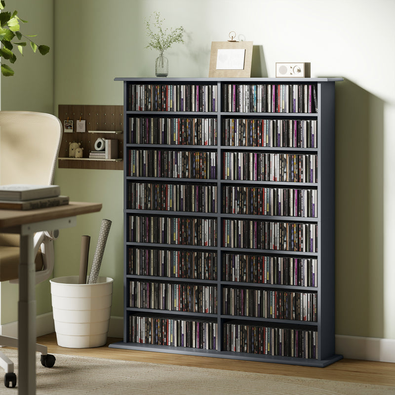 16 Compartment Media Storage Shelf With Adjustable Shelves For Home Or Office Grey