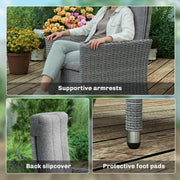 Rattan Recliner Garden Chair with Adjustable Backrest and Washable Cushion Light Grey AOSOM