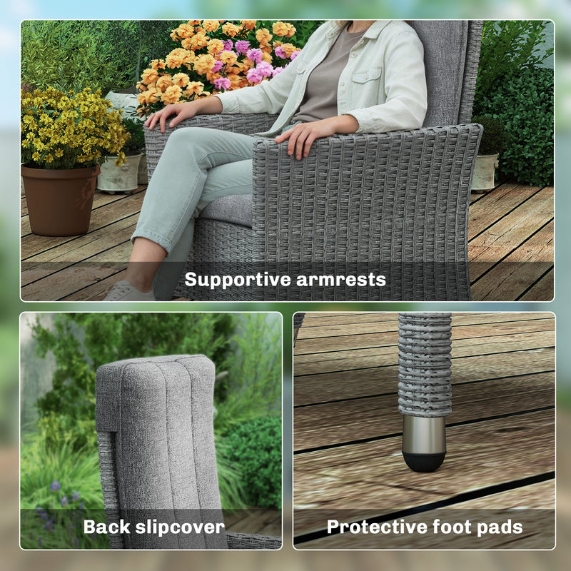 Rattan Recliner Garden Chair with Adjustable Backrest and Washable Cushion Light Grey AOSOM