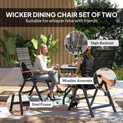 2 Piece Foldable Outdoor Dining Chairs with Armrests and High Back for Garden Camping Grey Rattan by Outsunny
