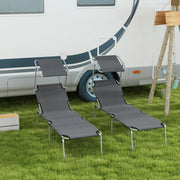 Set of 2 Grey Foldable Sun Loungers with Adjustable Backrest and Sun Shade for Garden