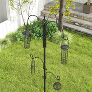 Wild Bird Feeding Station with 6 Hooks and 4 Feeders for Garden Outdoor Use, Black